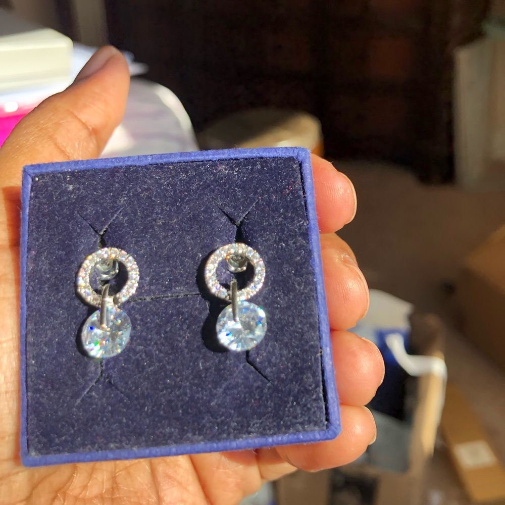 Small Circle Delicate Earrings With Swarovski Ele… - image 3